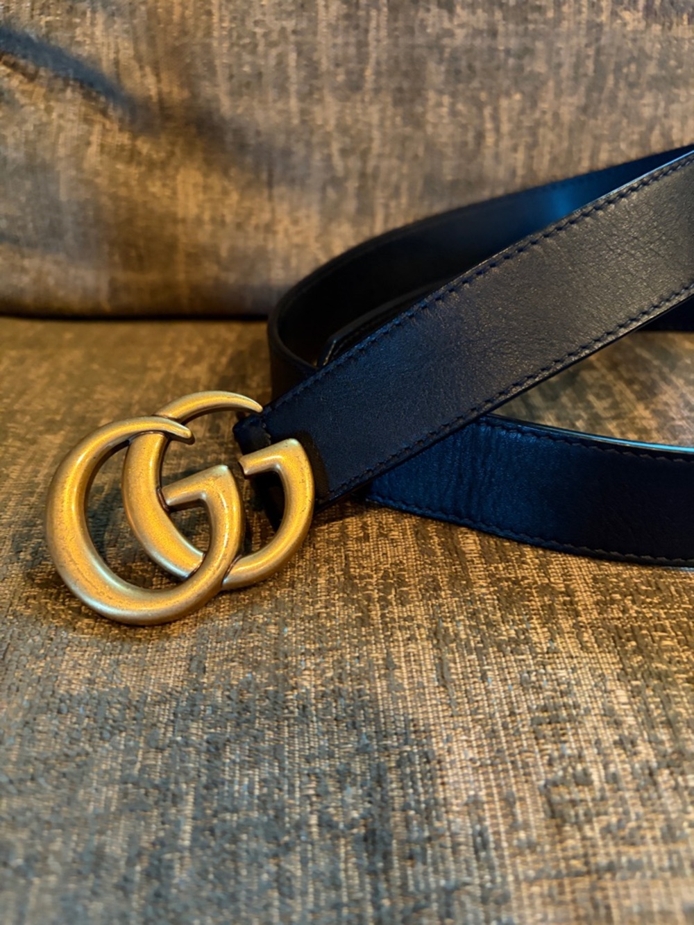 Gucci Black Leather Belt with Gold Double G Buckle
